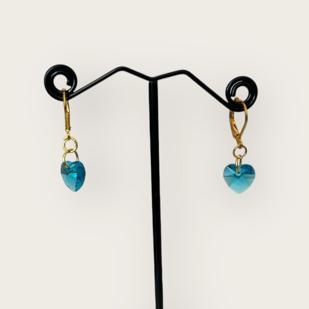 Blue Crystal heart earrings Gold plated - Picture 3 of 7